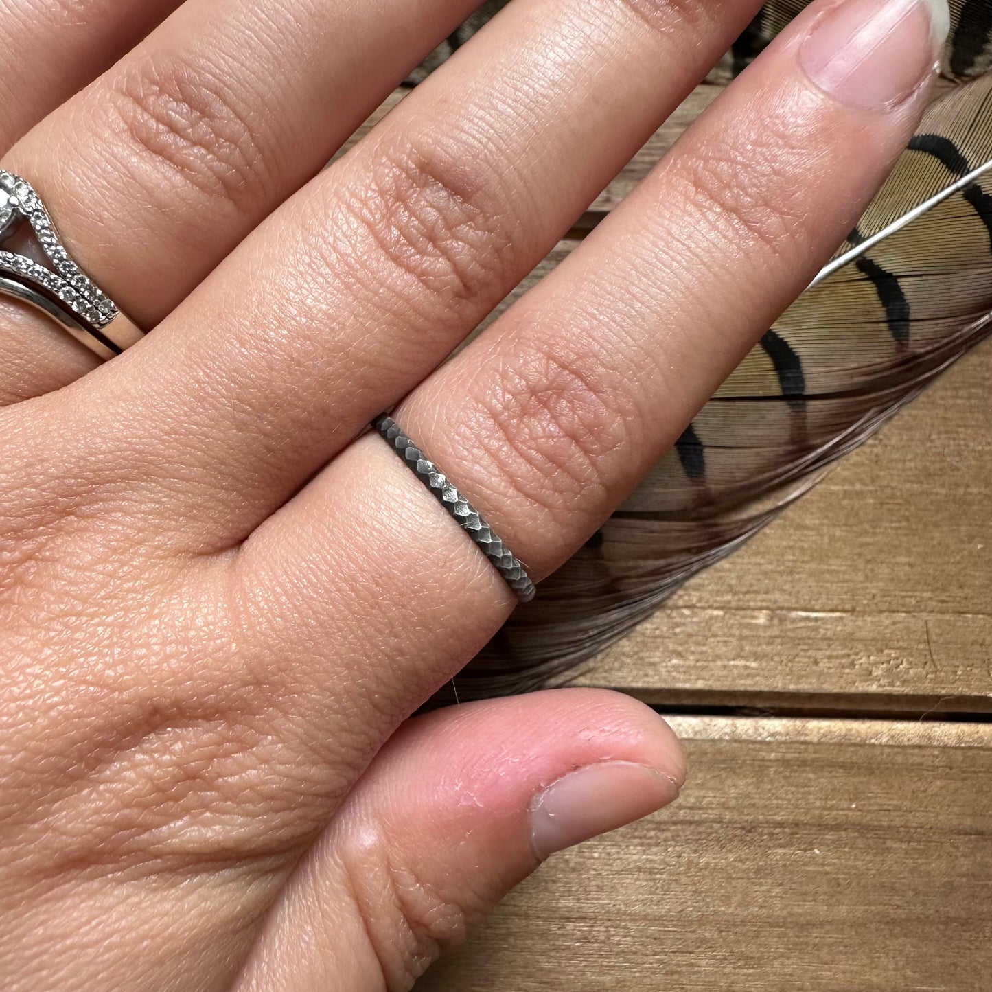 Thin Diamond Cut Stacker Ring (size 8.5)