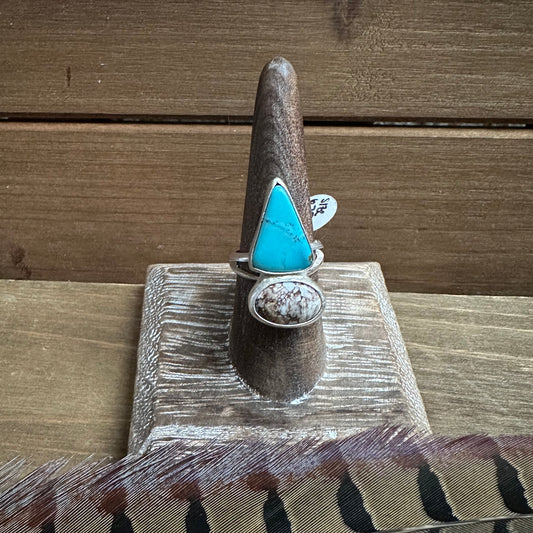 White Buffalo & Hubei Turquoise Ring (size 6.75)