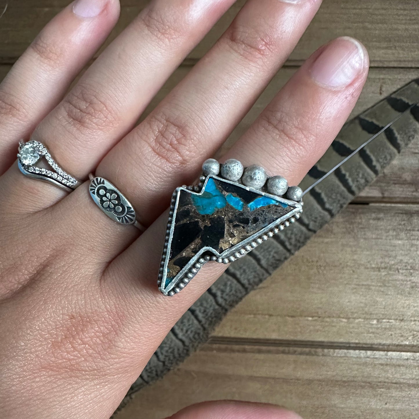 Turquoise Lightning Bolt Queen Ring (size 7)