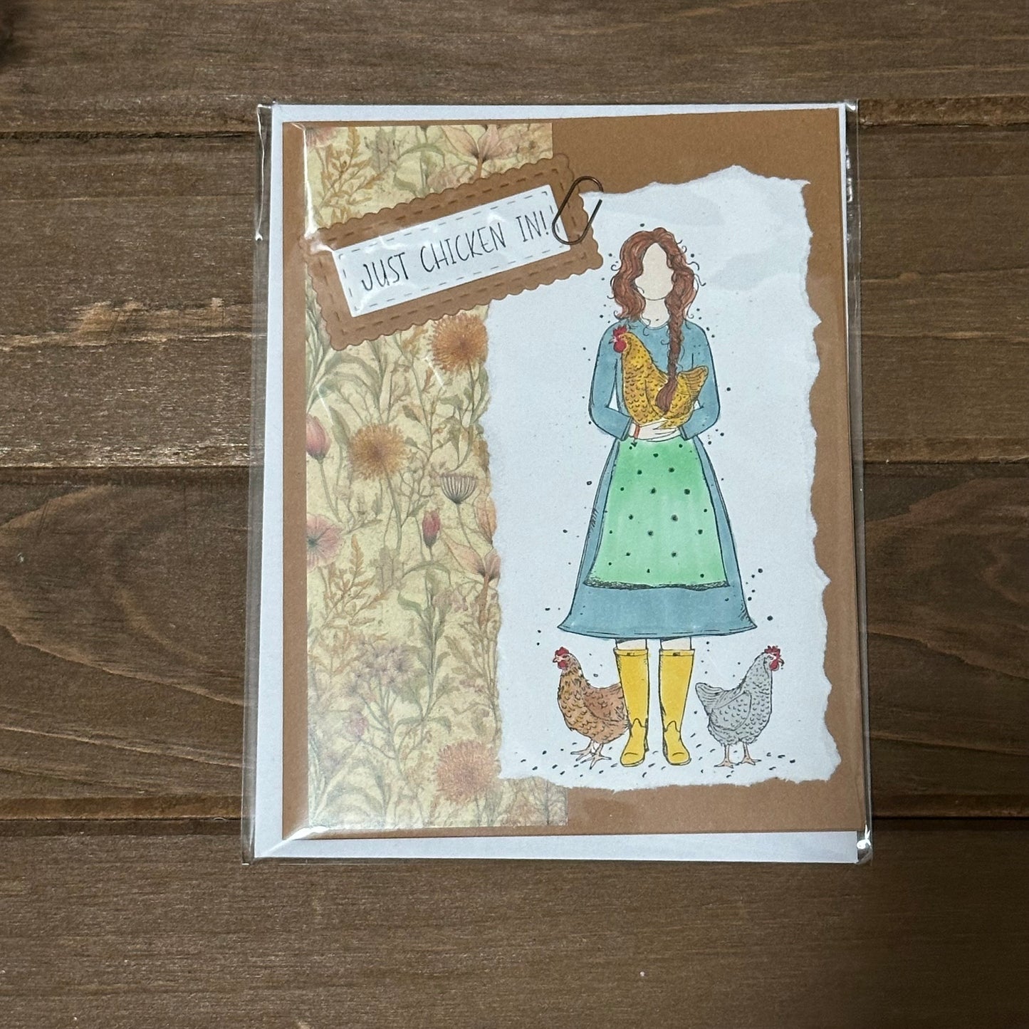 Chicken Lady- Just Chicken in! Card (Brunette)