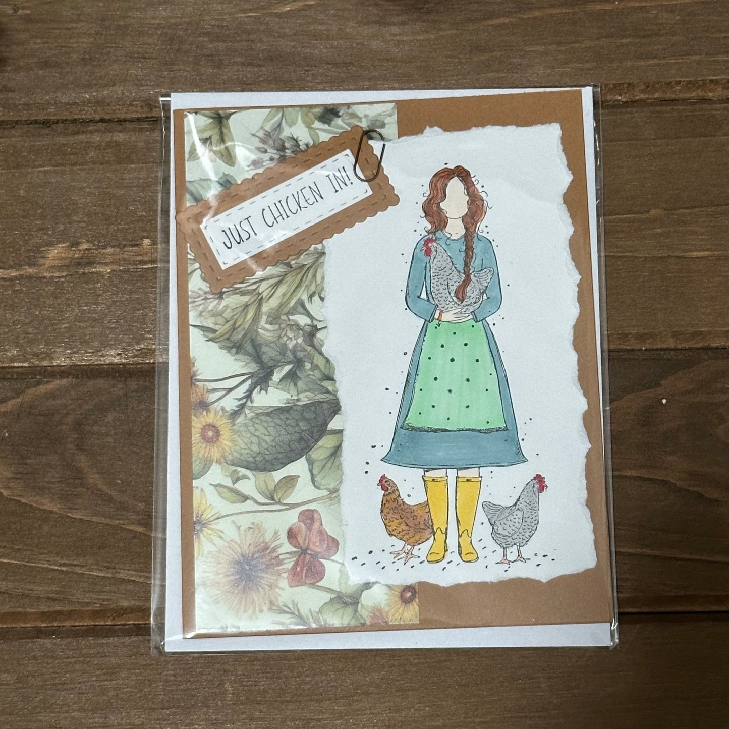 Chicken Lady- Just Chicken in! Card (Brunette)