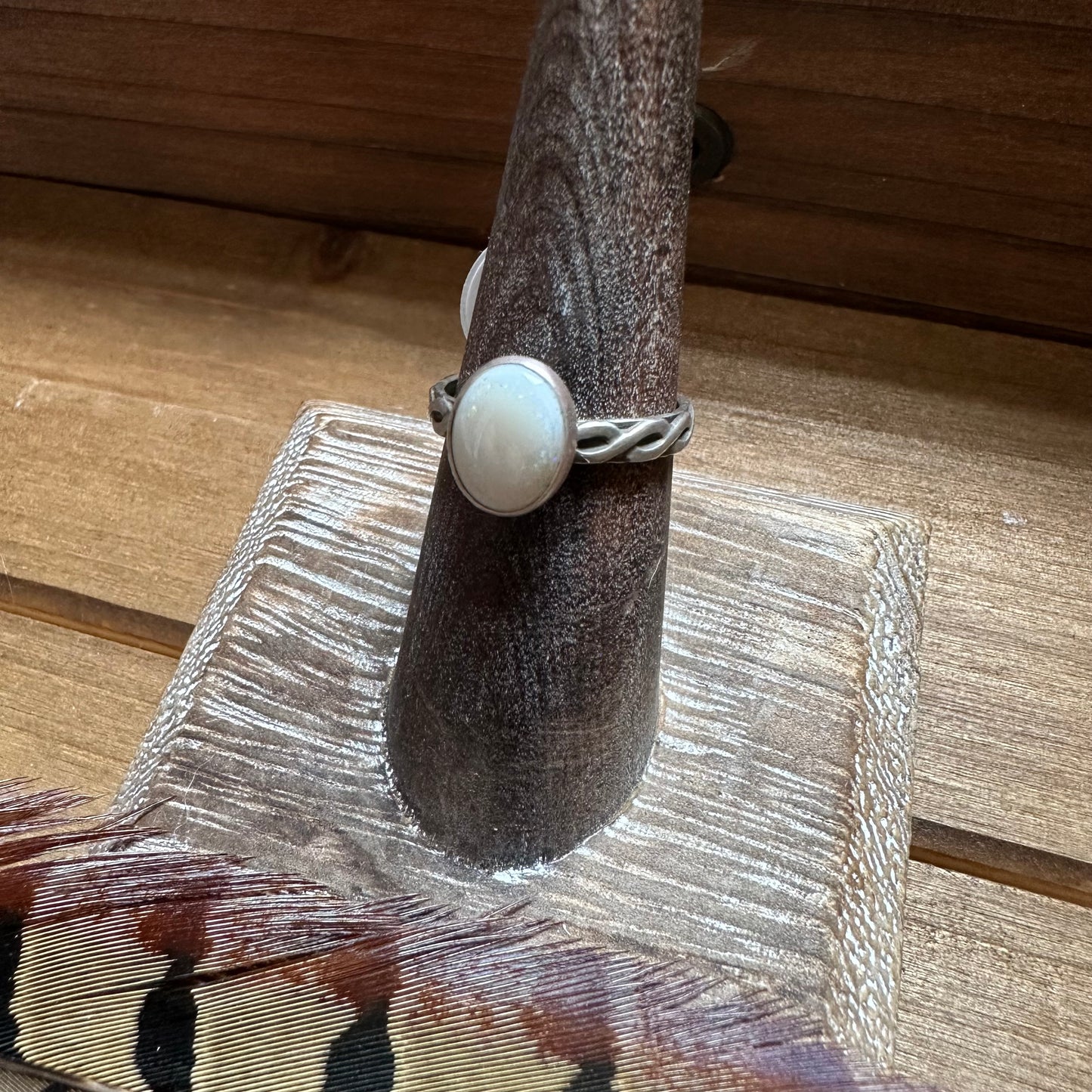 White Australian Opal Stacker Ring