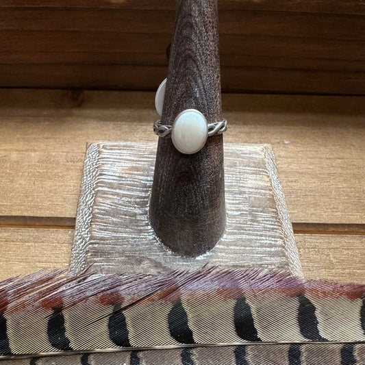 White Australian Opal Stacker Ring