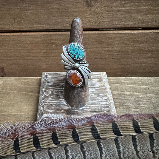 Turquoise & Fire Opal Ring (size 6.75)