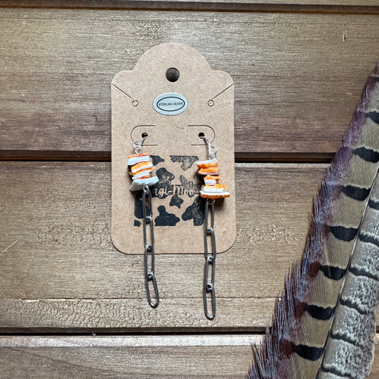 Spiny Oyster Shell Paper Clip Chain Earrings