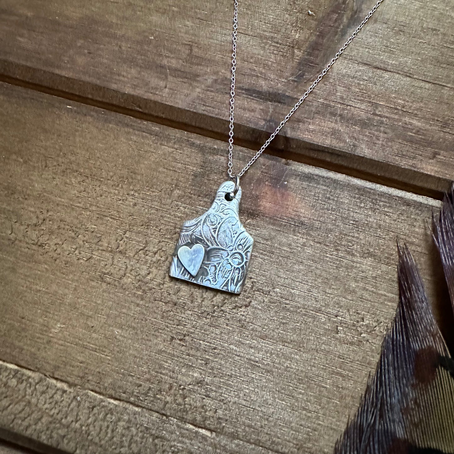 Floral Cow Tag Necklace