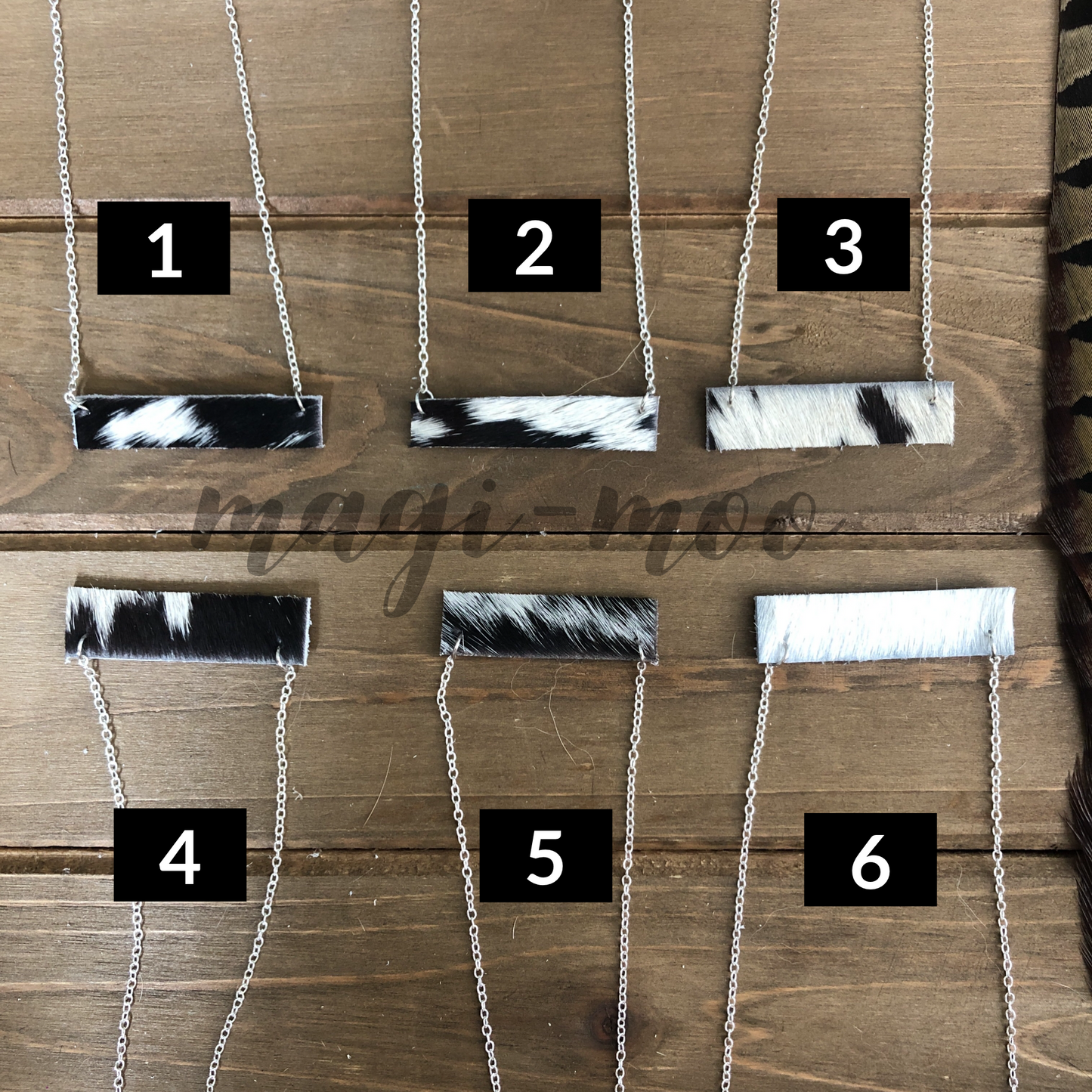 Cowhide Bar Necklace - Black & White