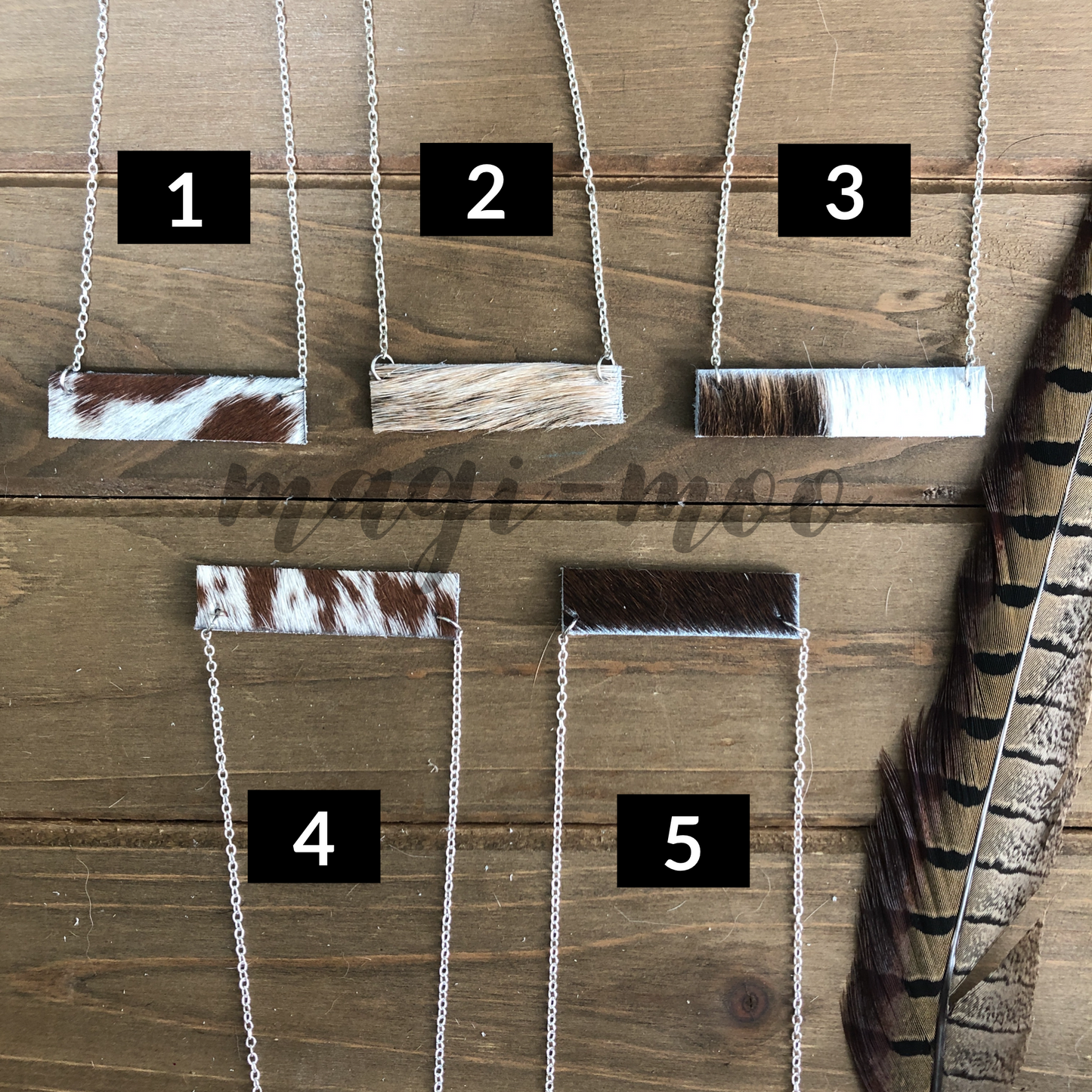 Cowhide Bar Necklace - Browns