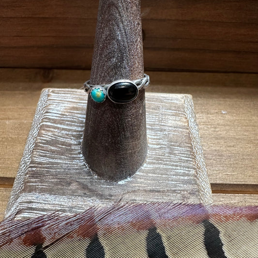 Black Agate & Turquoise Ring (size 7.5)