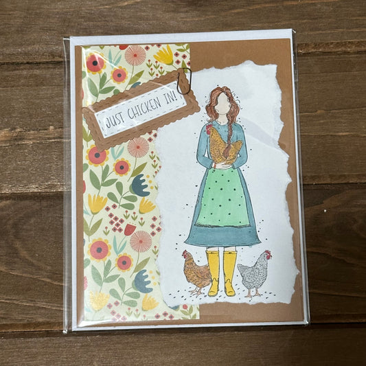 Chicken Lady- Just Chicken in! Card (Brunette)