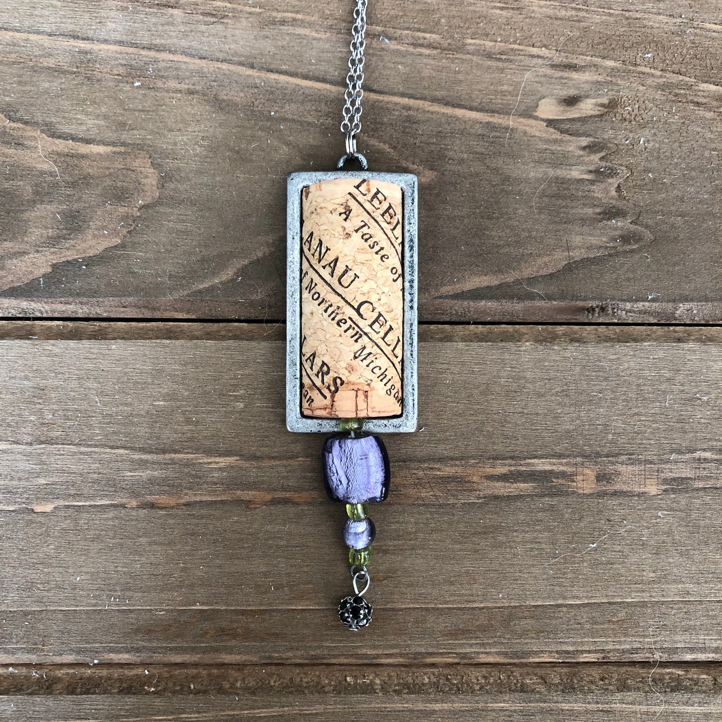 Framed Wine Cork Pendant (comes with necklace chain)