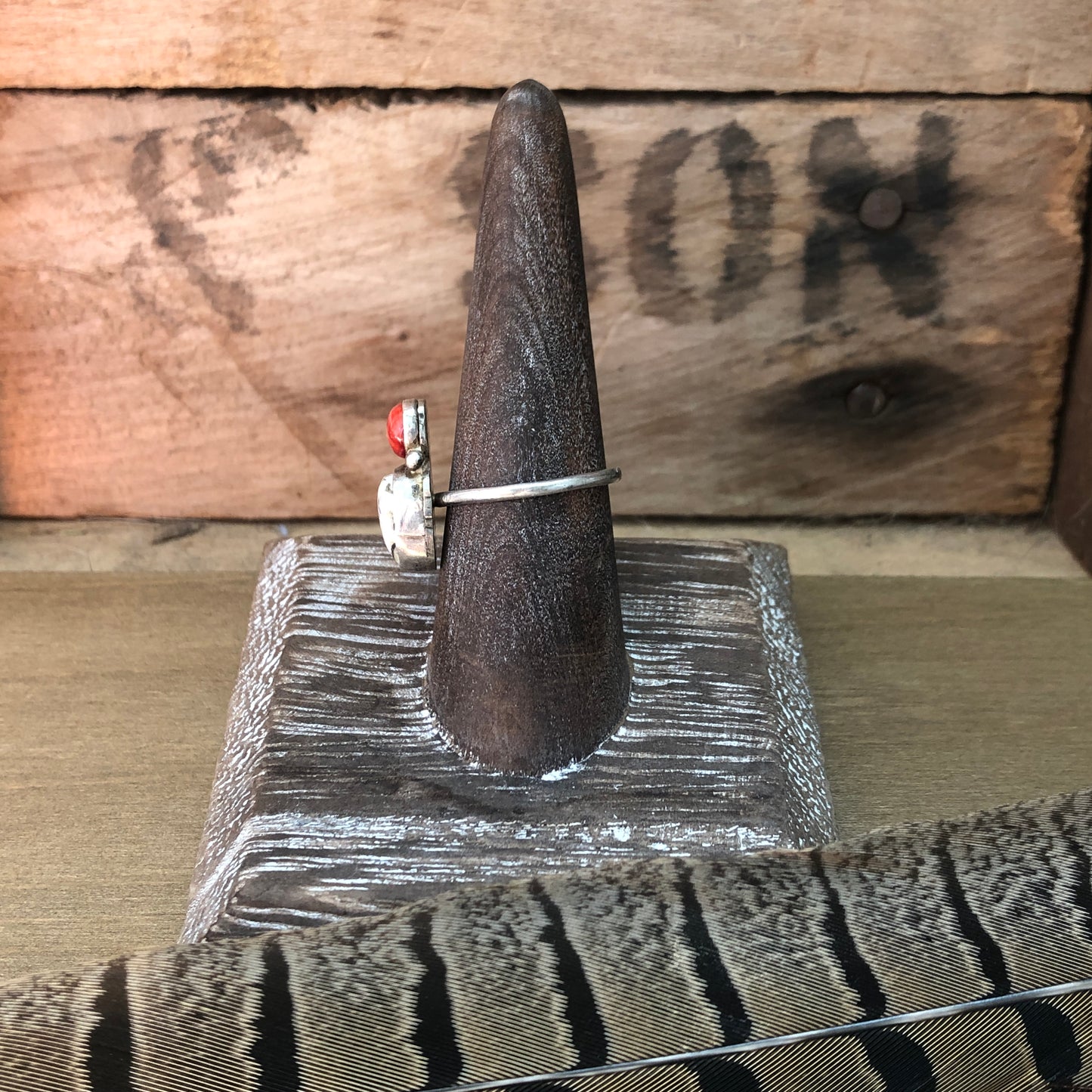 White Buffalo + Red Spiny Oyster Ring (size 6.75)