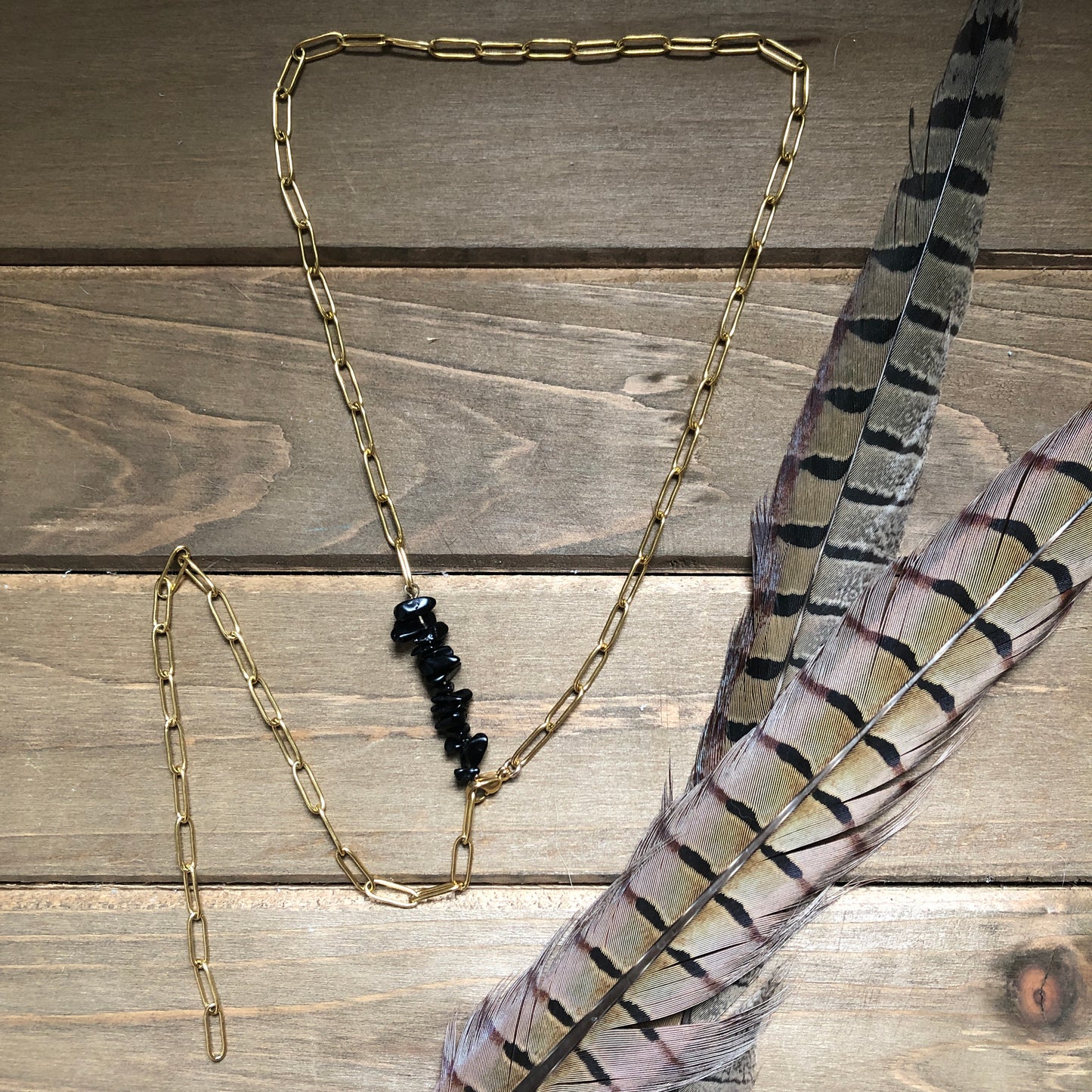 Golden Paper Clip Lariat Necklace