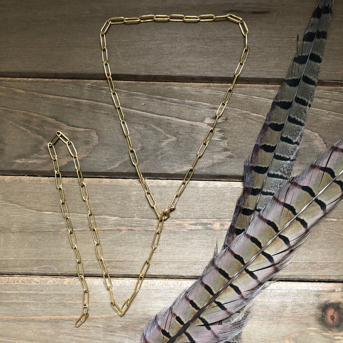 Golden Paper Clip Lariat Necklace