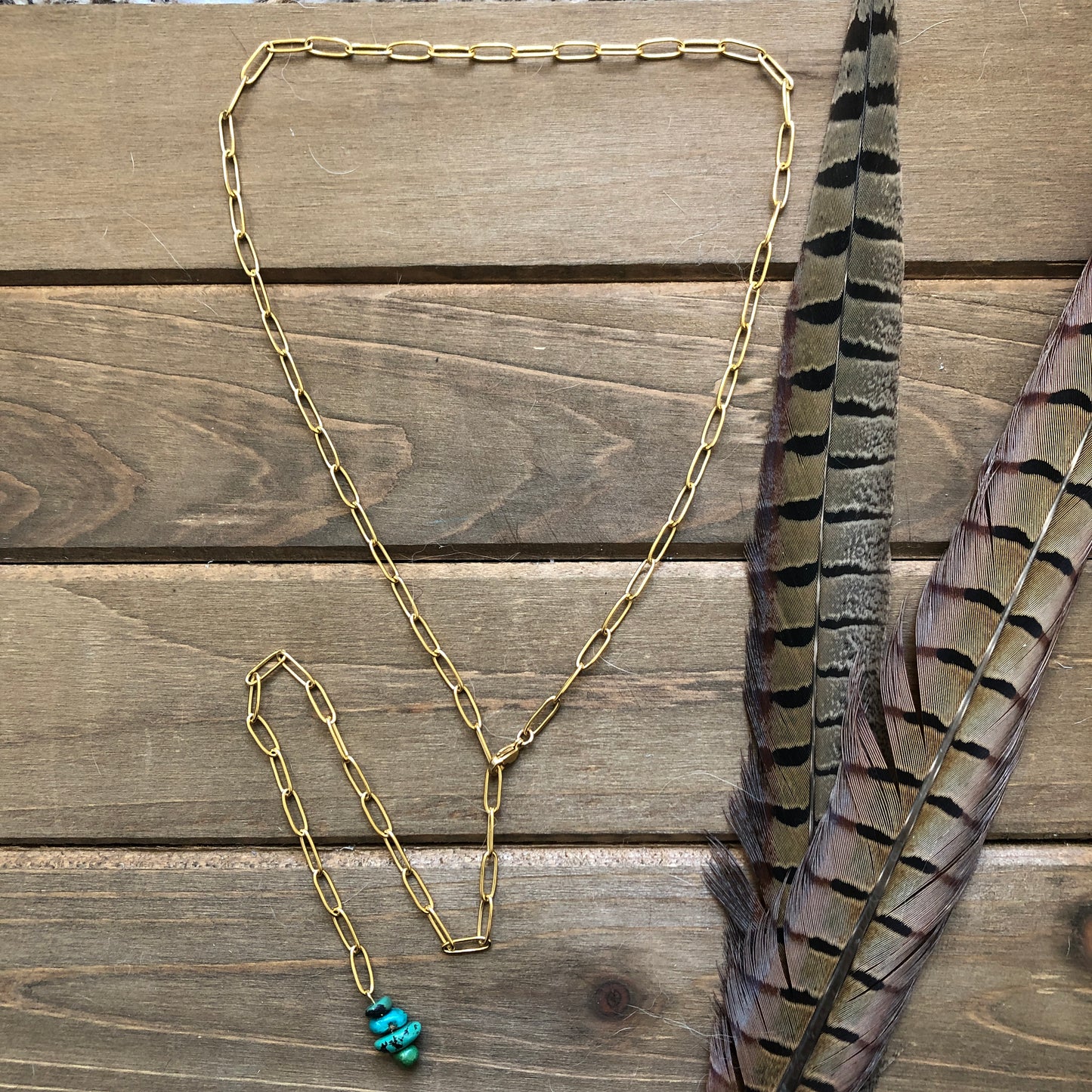 Golden Paper Clip Lariat Necklace