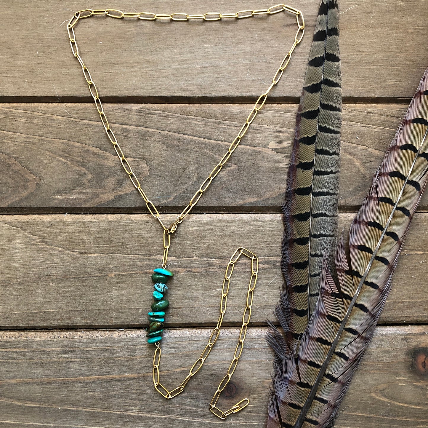 Golden Paper Clip Lariat Necklace