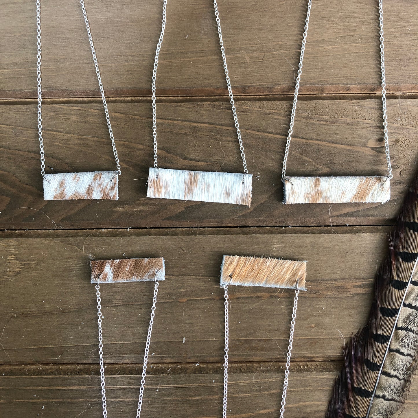 Cowhide Bar Necklace - Tans